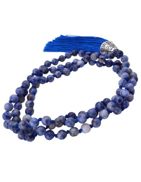 Japa Mala de 108 Cuentas de Sodalita con Elegante Pieza Central de Plata Alemana