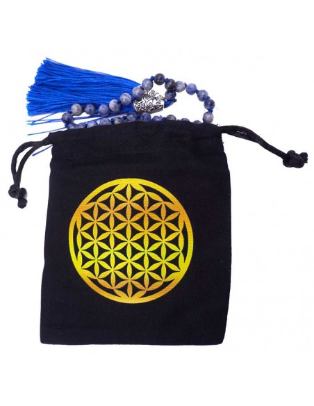 Japa Mala de 108 Cuentas de Sodalita con Elegante Pieza Central de Plata Alemana