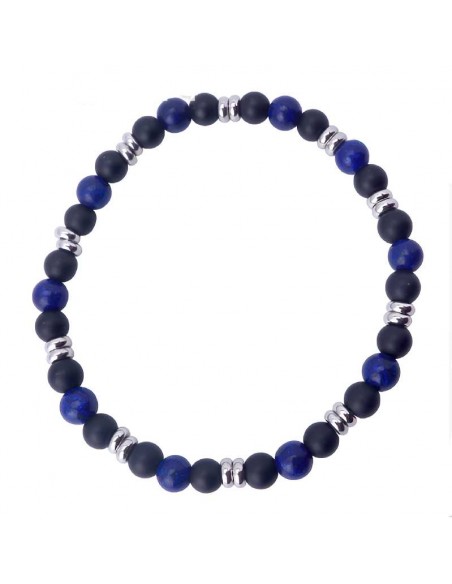 Pulsera de acero para hombre con cuentas de lapislázuli y obsidiana mate: Un accesorio elegante y con estilo