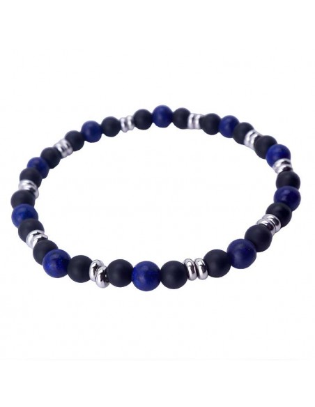 Pulsera de acero para hombre con cuentas de lapislázuli y obsidiana mate: Un accesorio elegante y con estilo