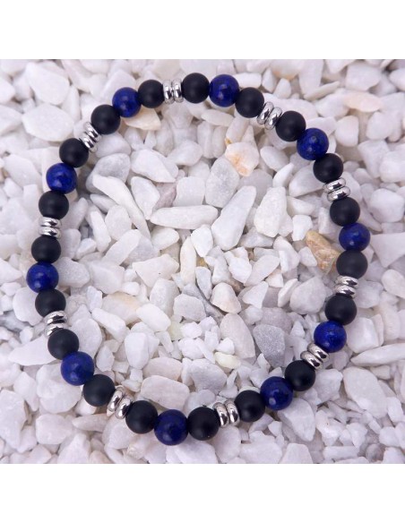 Pulsera de acero para hombre con cuentas de lapislázuli y obsidiana mate: Un accesorio elegante y con estilo