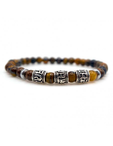 Pulsera con Cuentas de Ojo de Tigre y Dijes Tibetanos