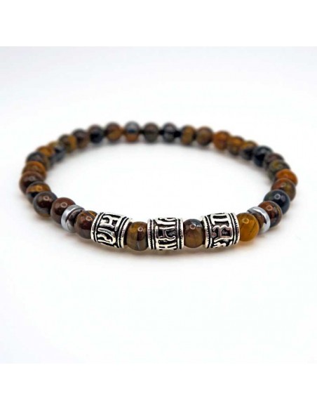 Pulsera con Cuentas de Ojo de Tigre y Dijes Tibetanos
