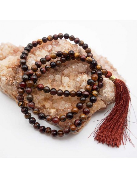 Japa mala autentico con cuentas de ojo de tigre