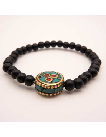 Pulsera de Cuentas de Piedra Natural Shalingram con Dije Tibetano: Armonía y Equilibrio para tu Espíritu 2