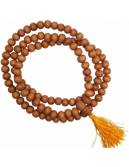Collar japa mala de madera de sándalo, hecho de forma artesanal