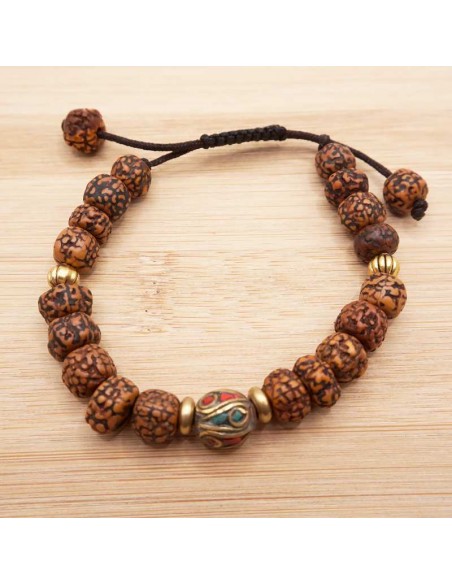 Pulsera Mala Tibetana Artesanal con Semillas de Rudraksha y Dijes Tibetanos