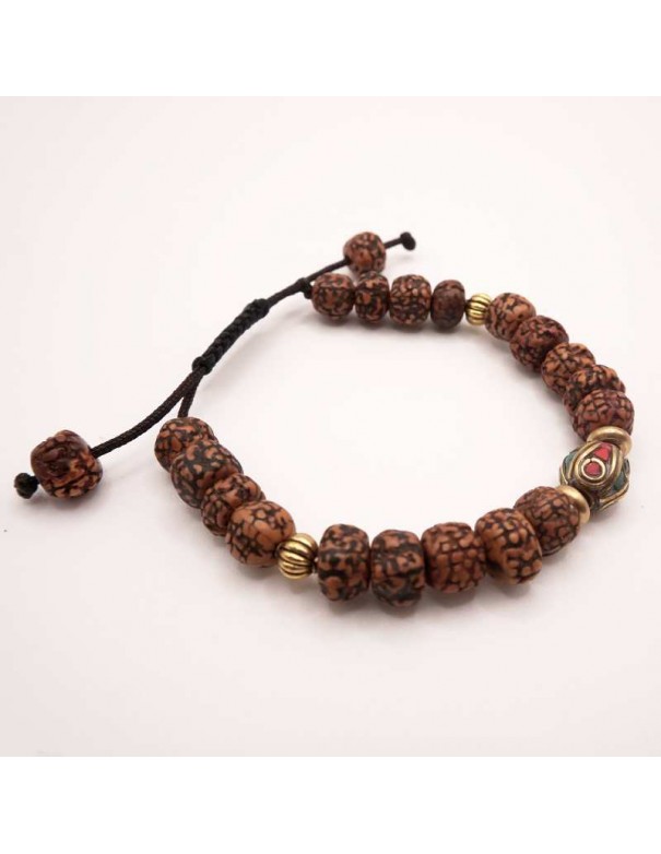 Pulsera Mala Tibetana Artesanal con Semillas de Rudraksha y Dijes Tibetanos