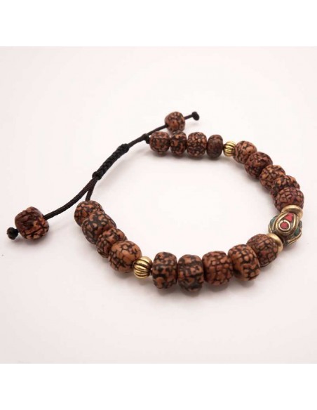 Pulsera Mala Tibetana Artesanal con Semillas de Rudraksha y Dijes Tibetanos