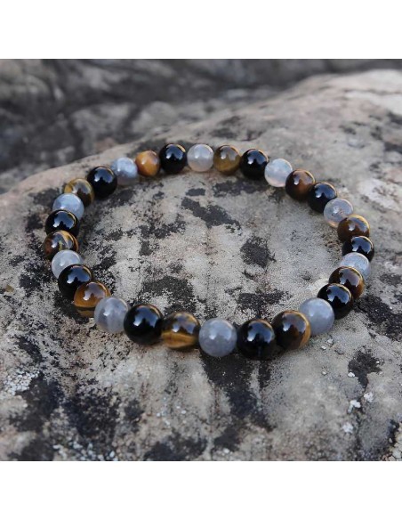 El poder de tres piedras: Labradorita, Turmalina Negra y Ojo de Tigre en una pulsera