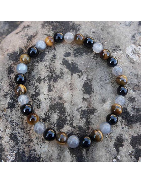 El poder de tres piedras: Labradorita, Turmalina Negra y Ojo de Tigre en una pulsera