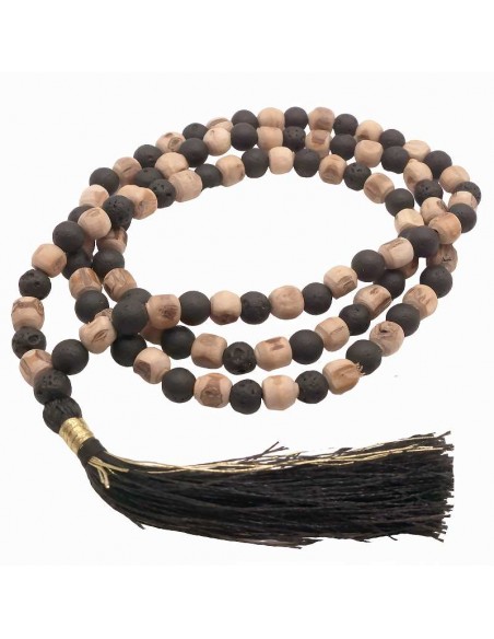 Mala Tulsi: 108 Cuentas de madera y piedra volcánica