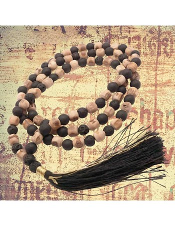Mala Tulsi: 108 Cuentas de madera y piedra volcánica 2