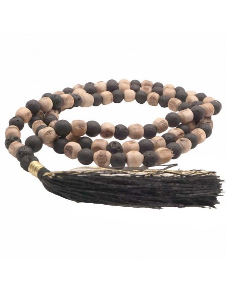 Mala Tulsi: 108 Cuentas de madera y piedra volcánica