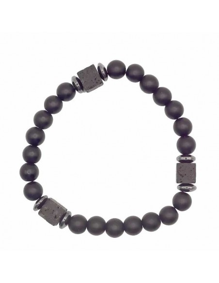 Pulsera hombre con cuentas de Ónix Pulido y piedra de lava