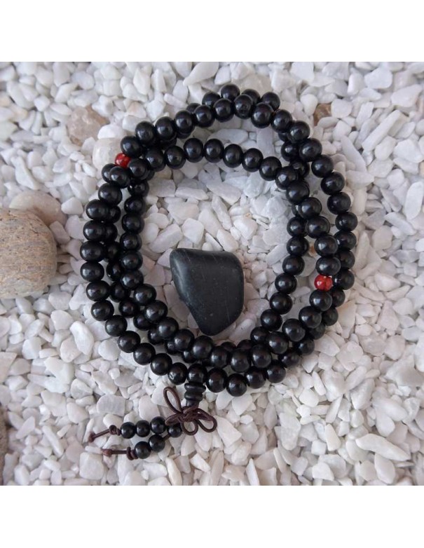 Japa Mala de Madera con 108 Cuentas y Nudo Tibetano - Pulsera de Cuatro Vueltas con Cordón Elástico Ajustable