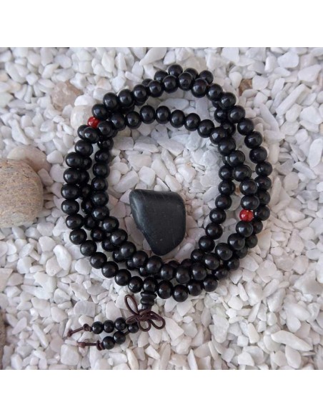 Japa Mala de Madera con 108 Cuentas y Nudo Tibetano - Pulsera de Cuatro Vueltas con Cordón Elástico Ajustable