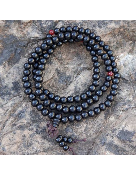 Japa Mala de Madera con 108 Cuentas y Nudo Tibetano - Pulsera de Cuatro Vueltas con Cordón Elástico Ajustable