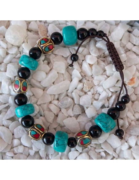 Pulsera Tibetana de Turquesa y Obsidiana: Equilibrio y Protección