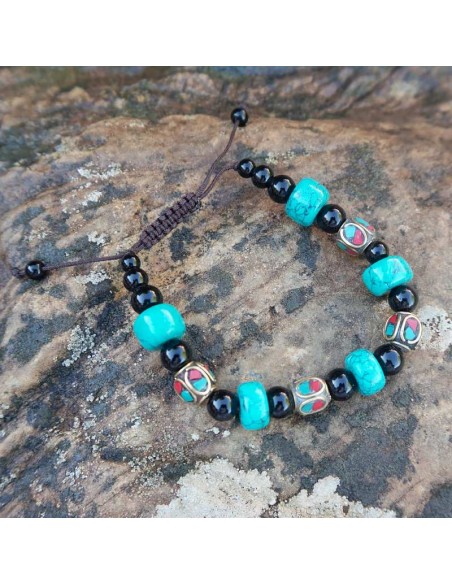 Pulsera Tibetana de Turquesa y Obsidiana: Equilibrio y Protección
