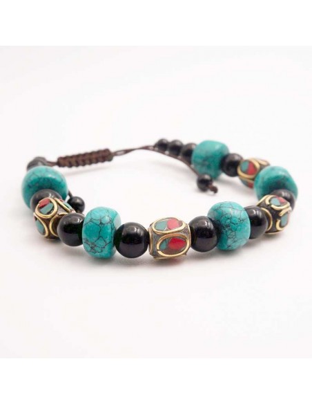 Pulsera Tibetana de Turquesa y Obsidiana: Equilibrio y Protección