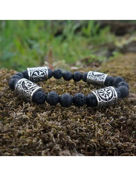 Pulsera piedra de lava con símbolos de Guía y protección