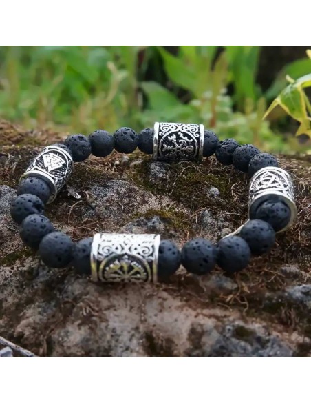 Pulsera piedra de lava con símbolos de Guía y protección