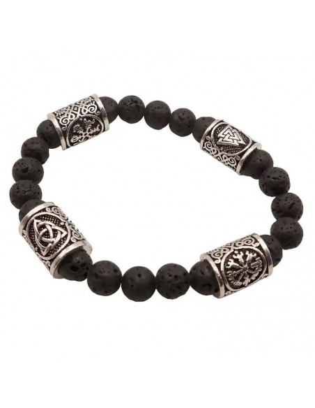 Pulsera piedra de lava con símbolos de Guía y protección