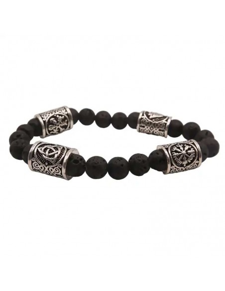 Pulsera piedra de lava con símbolos de Guía y protección