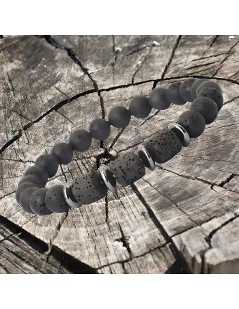 Pulsera de piedra volcánica y hematita, equilibrio y protección