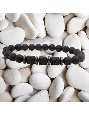 Pulsera de piedra volcánica y hematita, equilibrio y protección 2