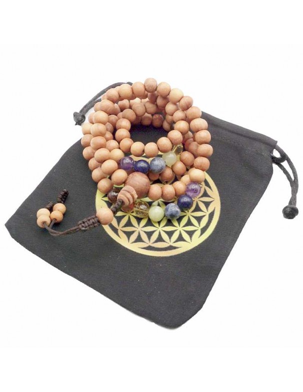Japa Mala Madera Kadam y Piedras de los 7 Chakras: Armonia y belleza.