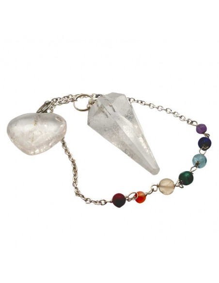 Péndulo de Cristal de Roca con Cadena de Minerales de los 7 Chakras - Armoniza tu Energía