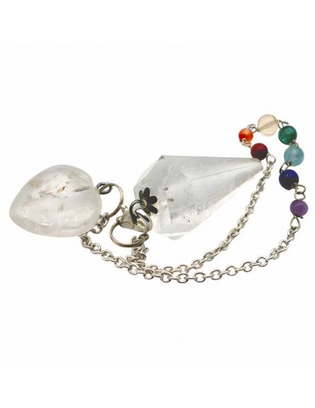 Péndulo de Cristal de Roca con Cadena de Minerales de los 7 Chakras - Armoniza tu Energía