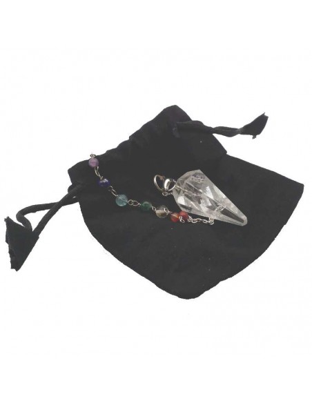 Péndulo de Cristal de Roca con Cadena de Minerales de los 7 Chakras - Armoniza tu Energía