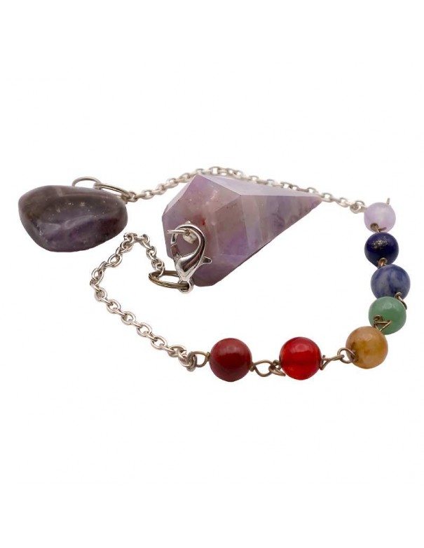 Péndulo de Amatista con Cadena de Minerales de los 7 Chakras – Conecta tu Energía Interior