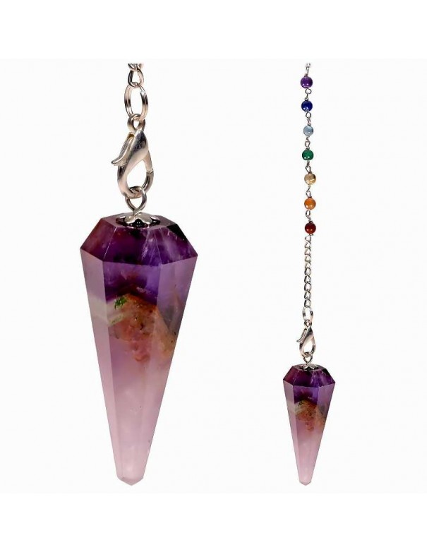 Péndulo de Amatista con Cadena de Minerales de los 7 Chakras – Conecta tu Energía Interior