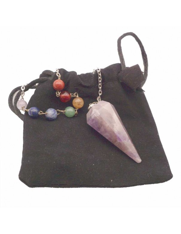 Péndulo de Amatista con Cadena de Minerales de los 7 Chakras – Conecta tu Energía Interior