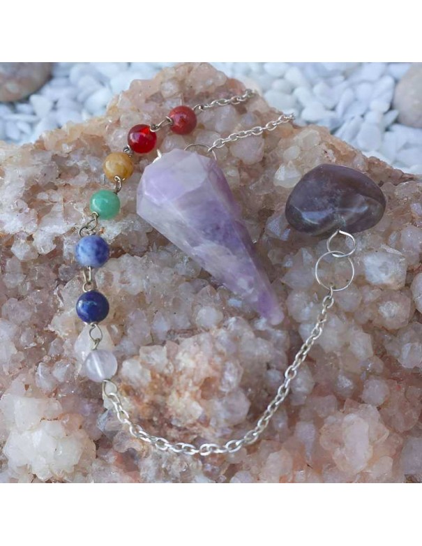 Péndulo de Amatista con Cadena de Minerales de los 7 Chakras – Conecta tu Energía Interior