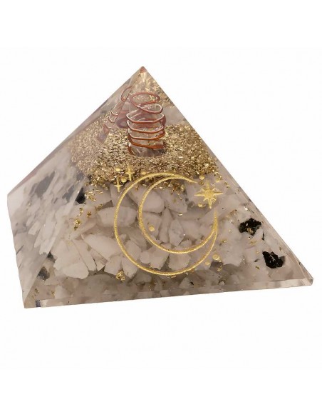 Pirámide de Orgonita y Piedra de Luna 7,5x7,5 cm - Equilibrio y Energía Protectora