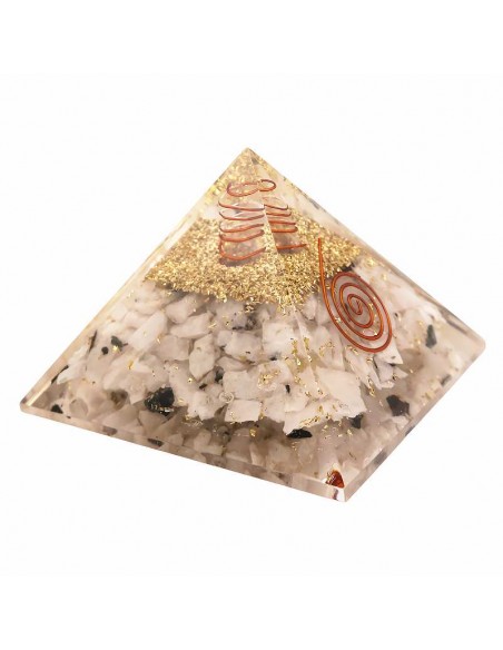 Pirámide de Orgonita y Piedra de Luna 7,5x7,5 cm - Equilibrio y Energía Protectora