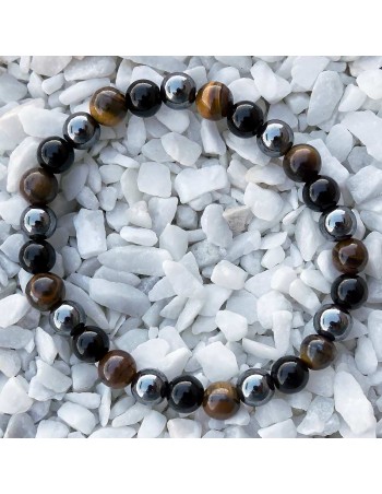 Pulsera para Hombre de Piedra Natural Ojo de Tigre, Ónix y Hematita.