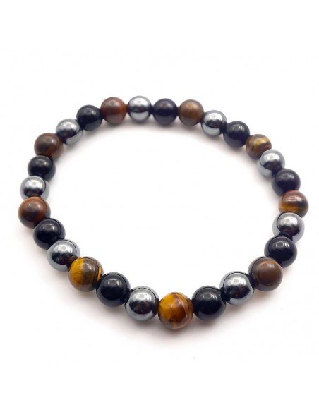 Pulsera para Hombre 8mm de Piedra Natural Ojo de Tigre, Ónix y Hematita – Triple Protección