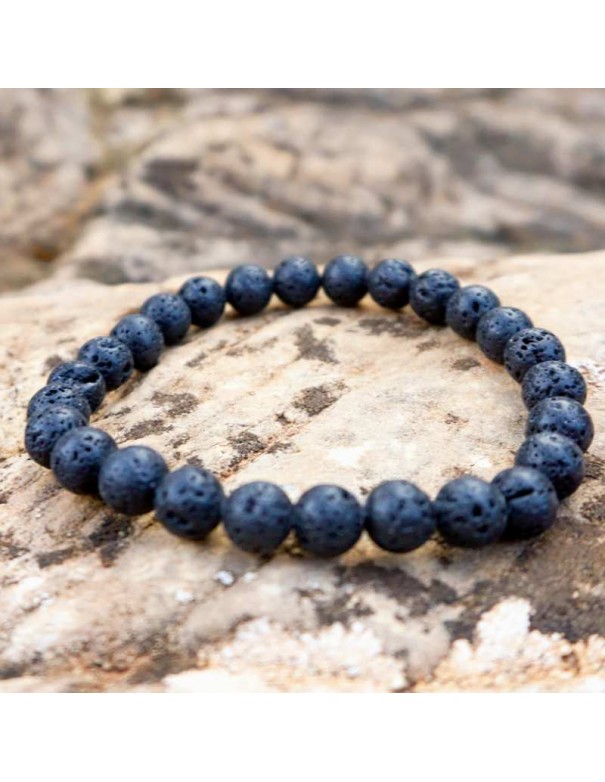 Pulsera de piedra de lava negra para hombre - Cuentas de 8 mm