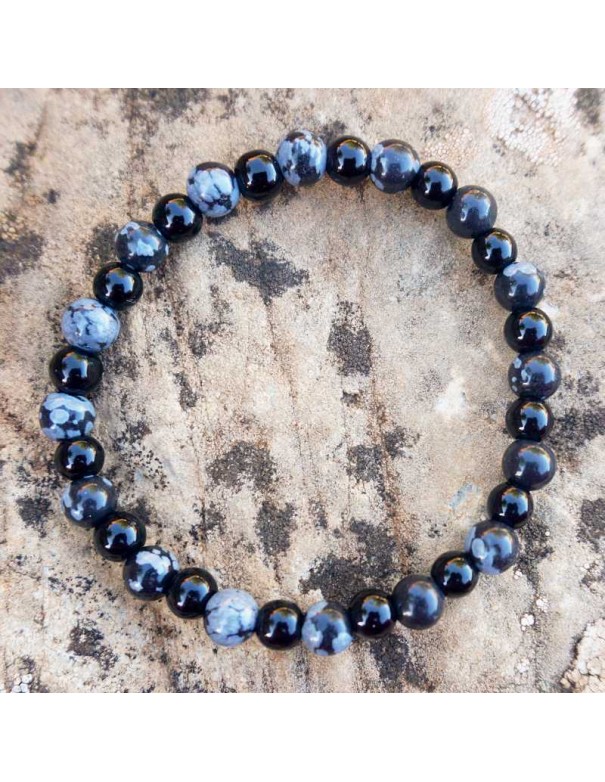 Pulsera Antiestrés de Obsidiana Nevada y Ónix - Protección y Equilibrio Emocional