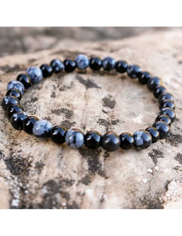 Pulsera Antiestrés de Obsidiana Nevada y Ónix - Protección y Equilibrio Emocional