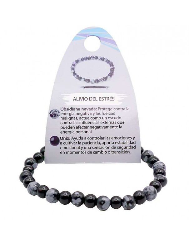 Pulsera Antiestrés de Obsidiana Nevada y Ónix - Protección y Equilibrio Emocional