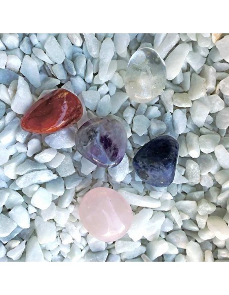 Set de Piedras Curativas: Amatista, Cornalina, Cuarzo Rosa, Cristal de Roca y Sodalita"