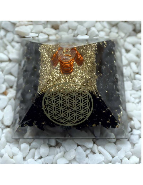 Pirámide de Orgonita con Turmalina Negra y Cristal de Roca | Energía Positiva y Protección