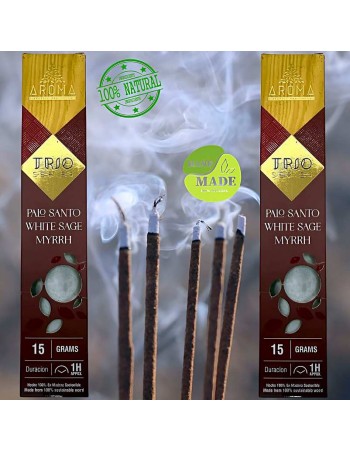Incienso TRÍO Palo Santo, Salvia Blanca y Mirra – Limpieza Energética y Bienestar